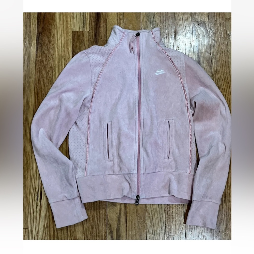 NIKE Pink Velour Velvet 1990’s Y2K Zip Up Track Jacket Womens Size XS